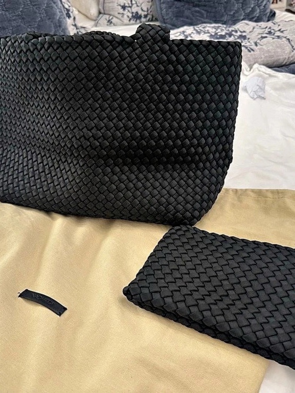 Neghedi Black Woven medium Tote with Pouch